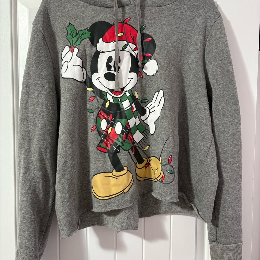 Gray Mickey Mouse Holiday Cropped Sweatshirt